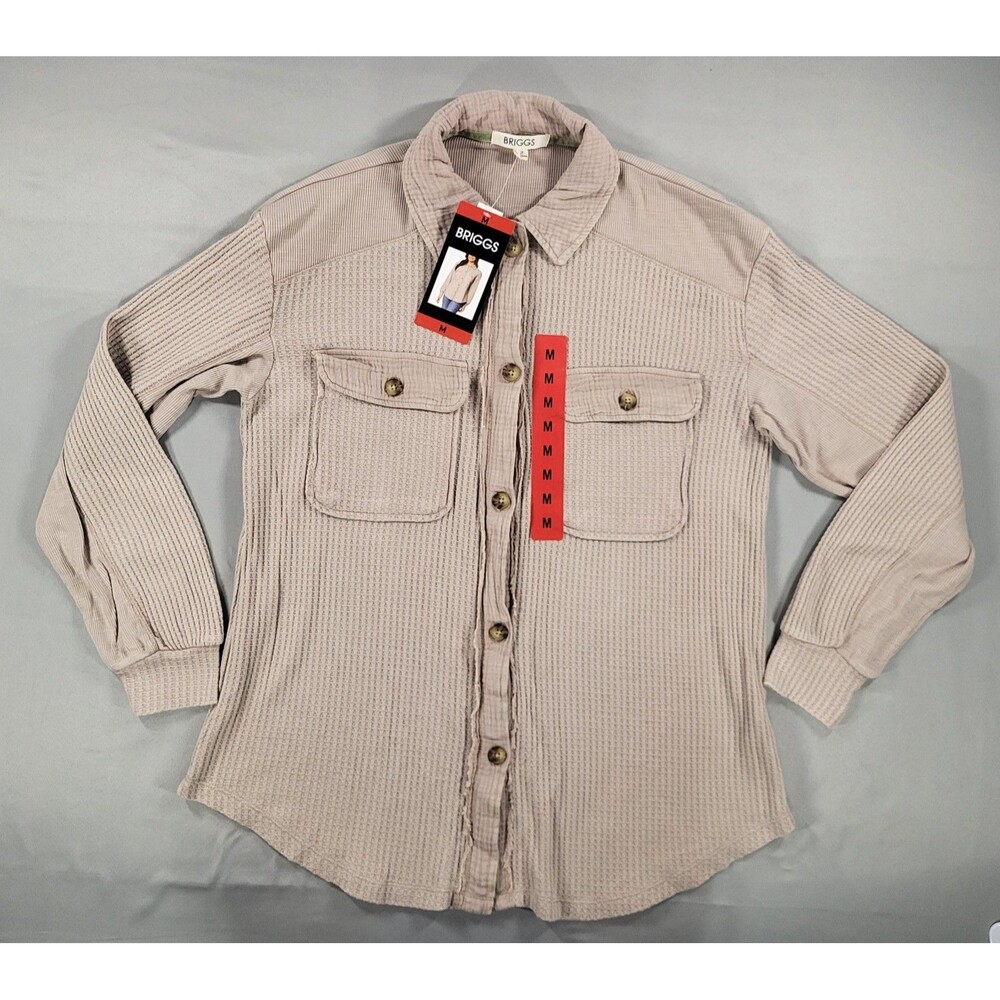 BRIGGS Waffle Knit Shirt Jacket Shacket Women's Size M Tan Mocha Froth NWT